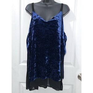 MBLM blue velvet top with a chain detail on the back